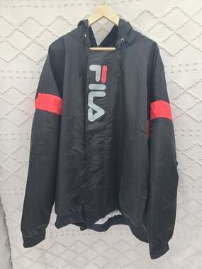 Retro Streetwear vibes Hip hop Fila big logo windbreaker black/red Size 4xl